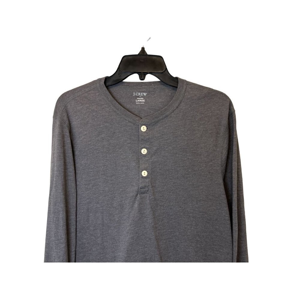J.CREW Washed Henley Cotton Gray Long Sleeve Shirt Size Large - Picture 2 of 5